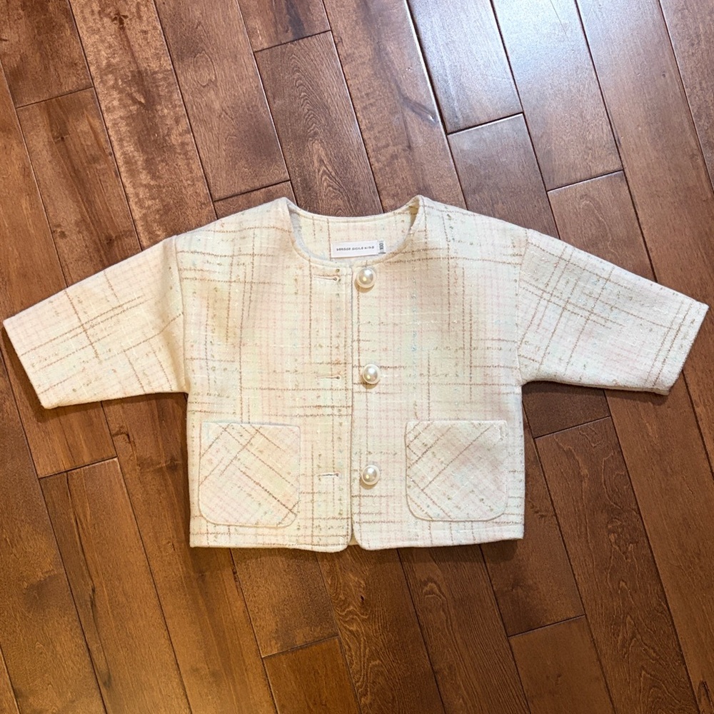Girls Cream Tweed Pearl-Button Jacket